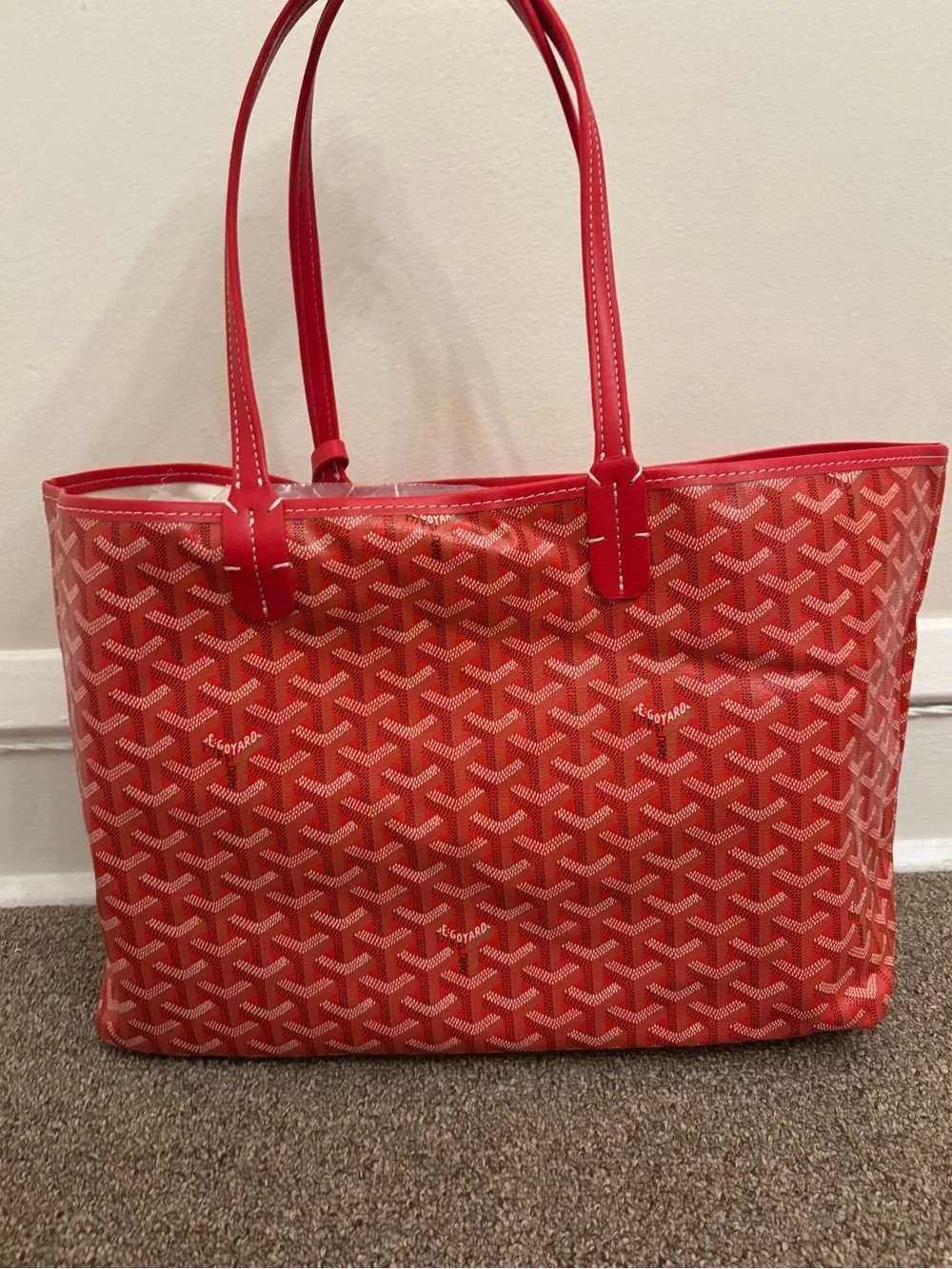 Red Patterned Tote with Matching Pouch - Designer-Inspired